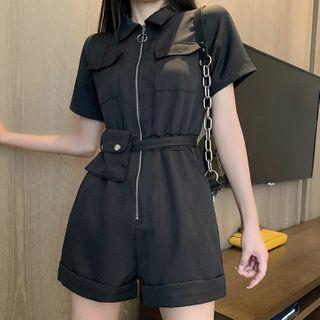 Zip-up Short-sleeve Cargo Playsuit