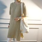 Elbow-sleeve Slit-side Knit Dress
