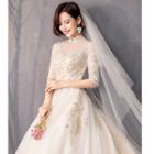 Sequined Elbow-sleeve Ball Gown Wedding Dress