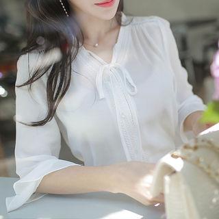 Laced V-neck 3/4-sleeve Blouse