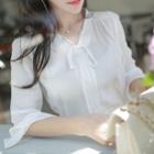 Laced V-neck 3/4-sleeve Blouse