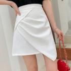 High-waist Asymmetrical Shirred Mini A-line Skirt