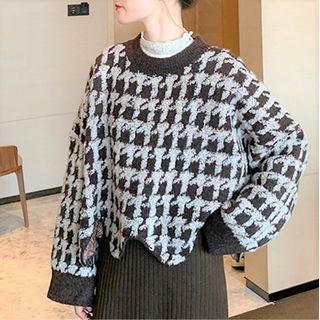 Loose-fit Lace Houndstooth Knit Sweater