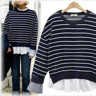 Mock Two-piece Stripe Chiffon Top