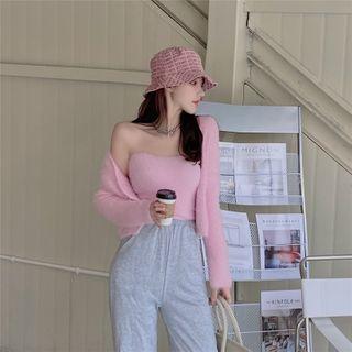 Set: Fluffy Tube Top + Cardigan