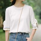 Bow Accent Elbow-sleeve T-shirt