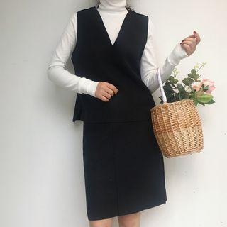 Set: V-neck Vest + Pencil Skirt