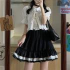 Short-sleeve Plain Blouse / Contrast Trim Mini Skirt