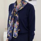 Floral Scarf Attached Knit Top
