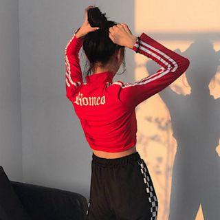 Striped Long-sleeve High-neck Cropped T-shirt