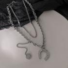 Rhinestone Horseshoe Chain Necklace Silver - One Size