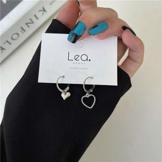 Heart Asymmetrical Alloy Dangle Earring 1 Pr - Silver - One Size