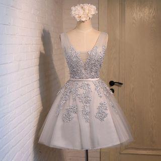 Crochet Lace Panel Sleeveless Prom Dress