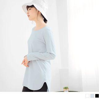 Round Neck Plaid Long T-shirt