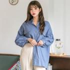 Flap-pocket Balloon-sleeve Oversized Shirt
