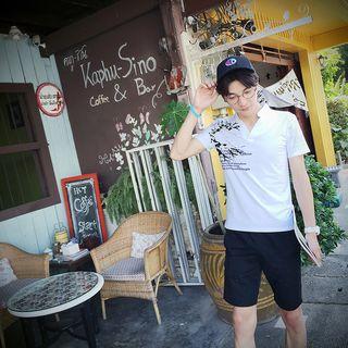 Print Short-sleeve Split-neck T-shirt