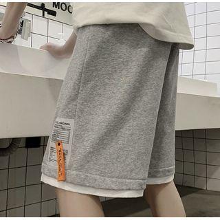Mock Two-piece Lettering Print Wide Leg Shorts