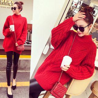 Ribbed Mock-neck Mohair Knit Top