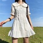 Lace Up Short-sleeve Collared Dress White - One Size