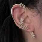 Leaf Rhinestone Alloy Cuff Earring 1 Piece - 2245a - Gold Leaf - Silver Pin - Gold & Silver - One Size