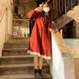 Lace Panel Coat Red - One Size