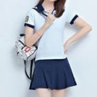 Set: Short-sleeve Lettering Polo Shirt + Mini A-line Skirt
