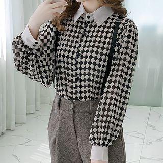 Diamond Pattern Blouse / Crop Suspender Pants