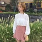 Long-sleeve Lace Top / Frill Hem Mini A-line Skirt