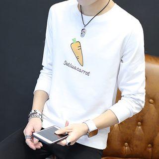 Carrot Print Pullover / Feather Print Pullover / Short-sleeve Striped T-shirt