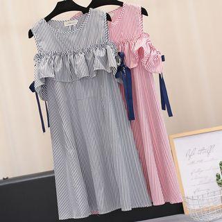 Cold-shoulder Striped Shift Dress