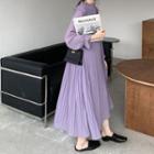 Long-sleeve Pleated Maxi Dress Purple - One Size