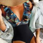 Sleeveless Floral Panel Swimsuit