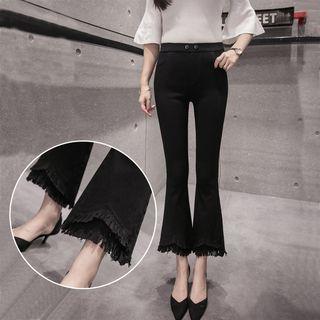 Frayed Hem Cropped Boot-cut Pants