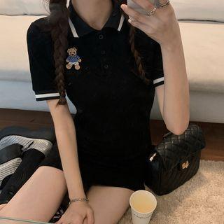 Short-sleeve Bear Print Mini Sheath Dress