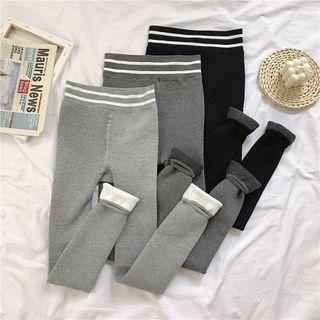 Elastic-waist Contrast Trim Slim-fit Fleeced Leggings