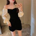 V-neck Color-block Skinny Dress