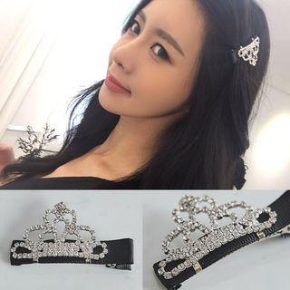 Rhinestone Tiara Hair Clip Black - One Size