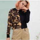 Camo Panel Cropped Hoodie