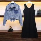 Set: Denim Jacket + Sleeveless Mini A-line Dress