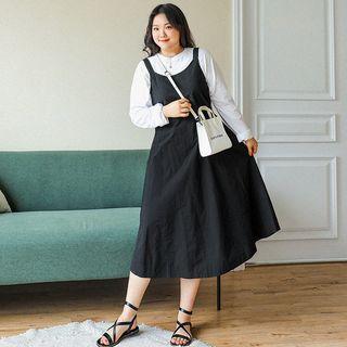 Plus Size Tie-back Long Pinafore Dress