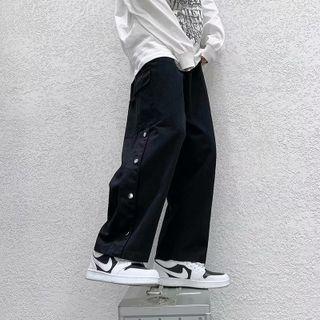 Button-side Cropped Wide-leg Pants