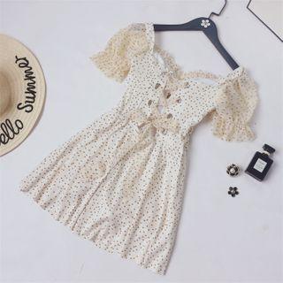 Short-sleeve Lace-up Back Swimdress