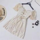 Short-sleeve Lace-up Back Swimdress