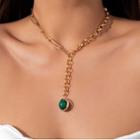 Gemstone Asymmetrical Lariat Necklace 1pc - 5070 - Gold & Green - One Size
