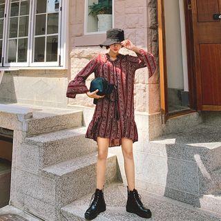 Wide-cuff Tasseled Patterned Dress
