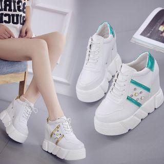 Platform Wedge Beaded Lace-up Sneakers