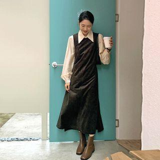 Sleeveless Faux-suede Long Dress