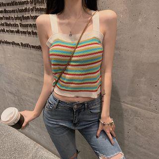 Wide Strap Striped Crop Knit Top Multicolor - One Size