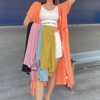 Short-sleeve Long Button-up Light Jacket