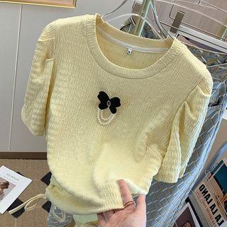 Puff-sleeve Butterfly Applique Top